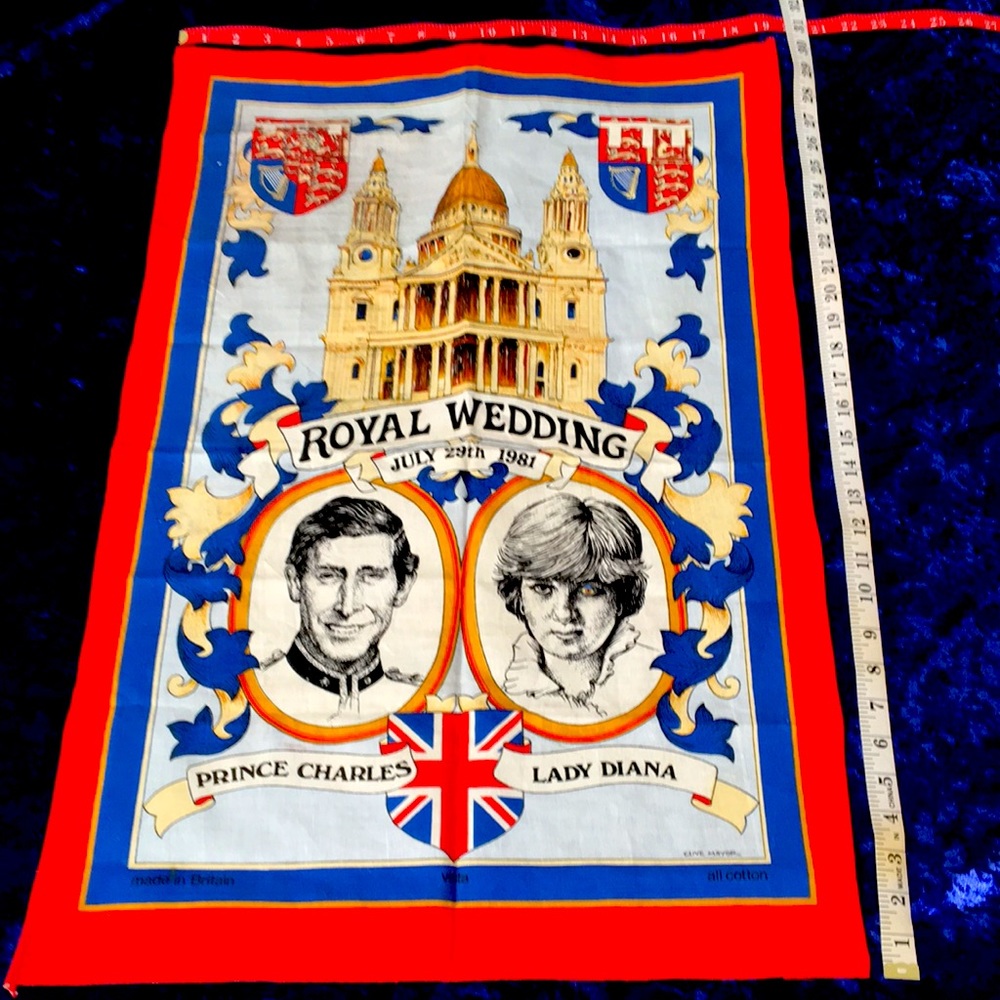 Vintage Royal wedding memorabilia by Clive Mayor all cotton made in Britain